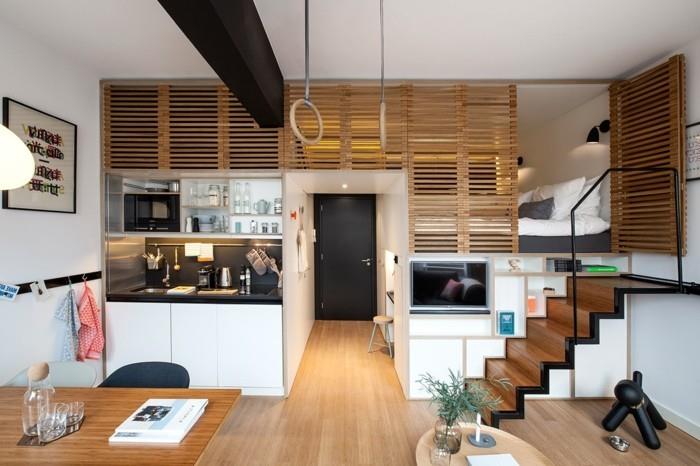 malý-priestor-poschodová posteľ-nápad-kompaktný-malá-kuchyňa