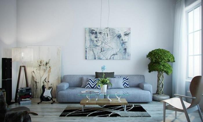 dekorera-ditt-vardagsrum-interiör-idéer-deco-i-ljusblått-konstnärligt-vardagsrum