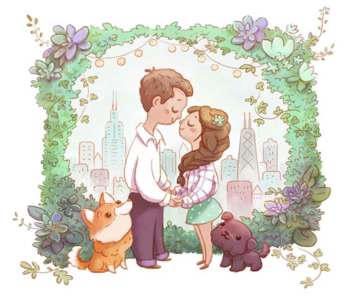 Bröllop tecknad bild för att skriva ut gratis bild par och hans hundar