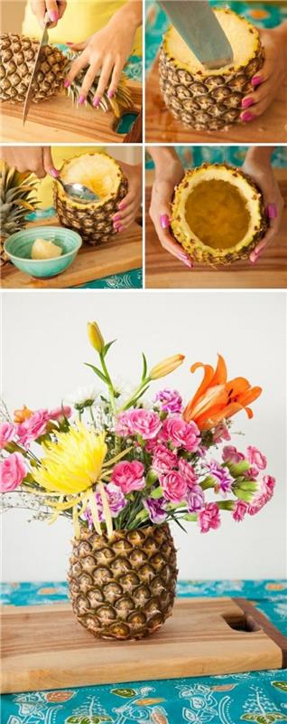 Idee lavoro creativo con un ananas, tutorial per creare un vaso per i fiori