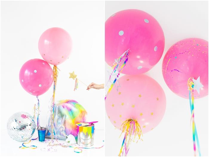 personliga konfettiballonger i rosa nyanser med en mångfärgad svans för en tjejig festatmosfär som får dig att drömma
