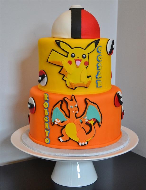 narodeninová torta, gramofón, oranžové cesto, žlté cesto, dizajn pikachu, pokeball