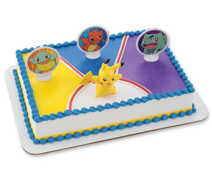 pokemon torta, vanilková piškóta, biely krém, ozdoba zo sladkej perly, figúrka pikachu