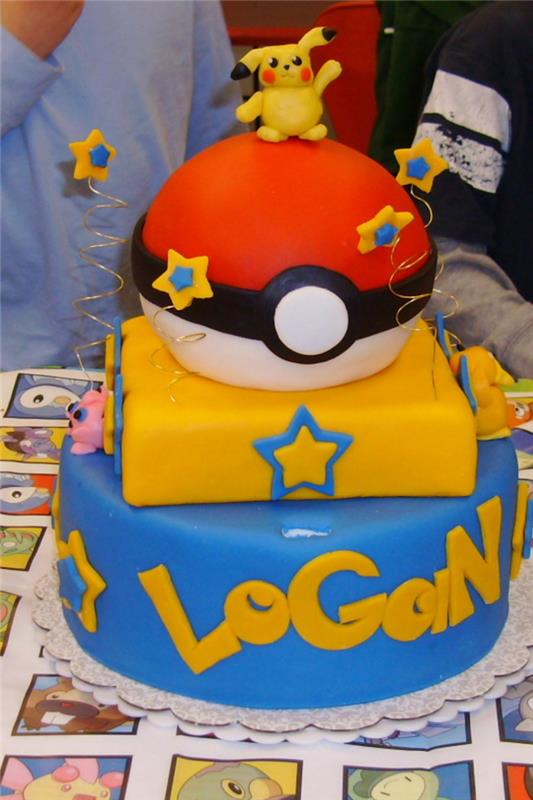 ako upiecť koláč, ozdoba pokémona, pokéball vo vanilkovej piškóte, modrý marcipán, pokemonové hviezdy