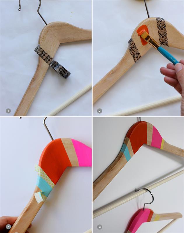 Appendiabiti di legno، appendiabiti decorato con nastro washi tape، regalini fai da te