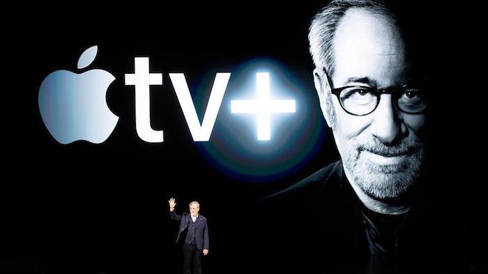Foto av Steven Spielberg presenterade den nya tjänsten Apple TV Plus under Apple Keynote 2019