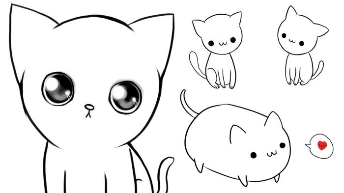 gör enkel kattritning med barn, modeller av små katter att rita med blyertspenna med de små