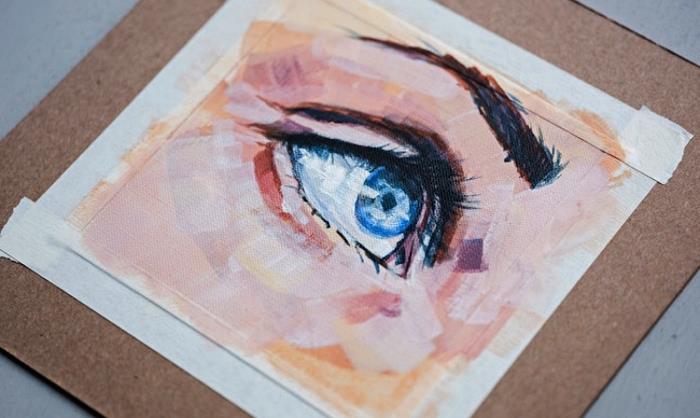 detaljer om ansiktet att måla i akryl, tips för att börja akrylmålning, hur man målar ett realistiskt öga i akryl