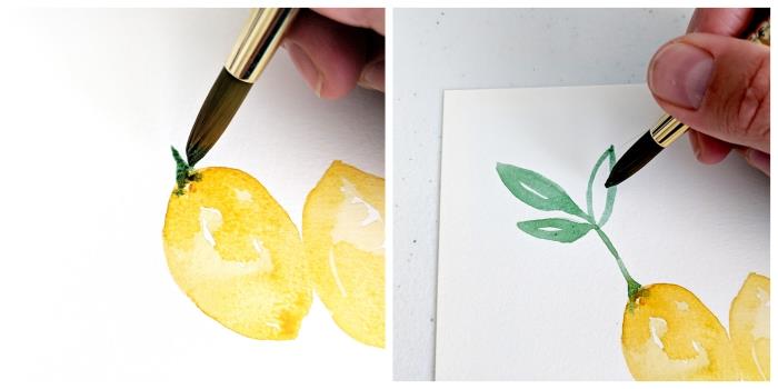 enkel handledning i vattenfärg för att göra en citrongren med några penseldrag