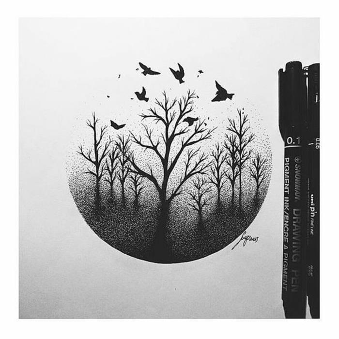 فرع شجرة يرسم كيفية رسم ظلال دائرة فكرة الشجرة