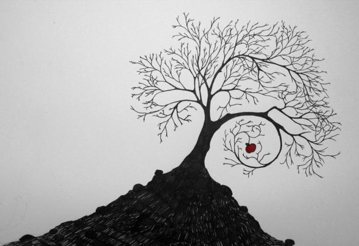 رسم شجرة ربيع فرع شجرة رسم رسومات شجرة فروع تفاحة حمراء