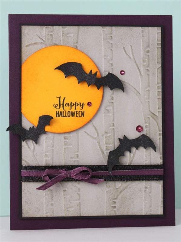 papper konst skapande kort diy halloween hantverk aktivitet kort gör glad halloween svart papper fladdermus