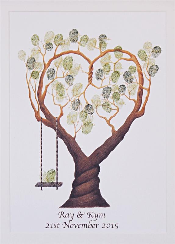 صورة مؤطرة بتصميم شجرة مع فروع على شكل قلب وأوراق خضراء مطبوعة ترمز إلى الحب الأبدي
