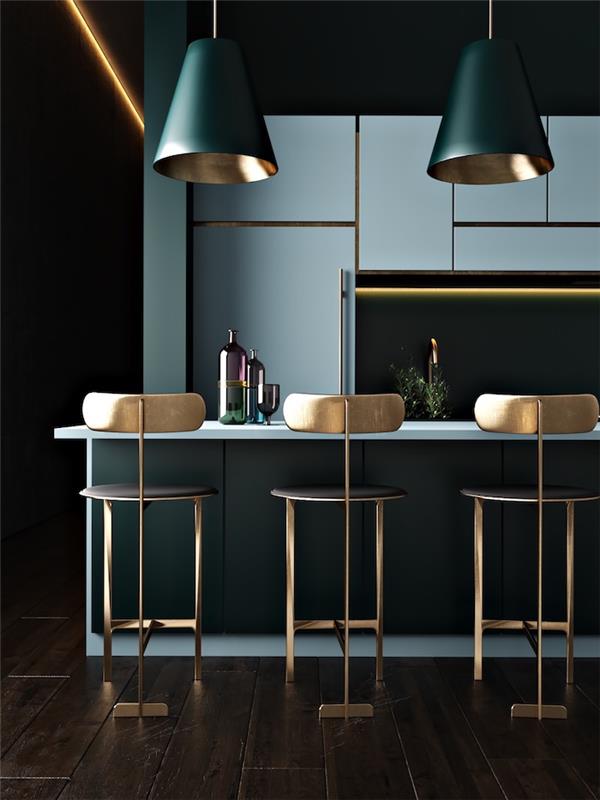 Krásna moderná kuchyňa s tmavými farbami do kuchyne, aké farby spolu ladia