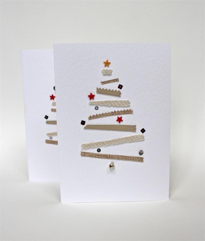 شرائط من الخيش لطهي الدانتيل لعمل بطاقة معايدة عيد الميلاد الأصلية لشجرة عيد الميلاد في ورق أبيض