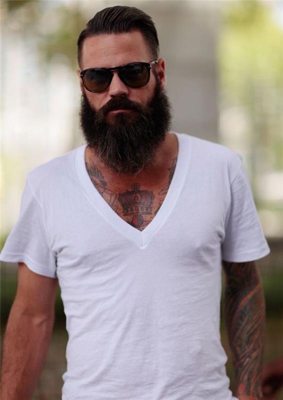 vältrimmat skägg i en hipster trendig pompadour-snitt