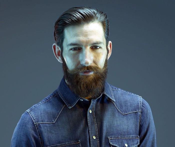 trim hipster skägg fyrkantig pompadour cut man