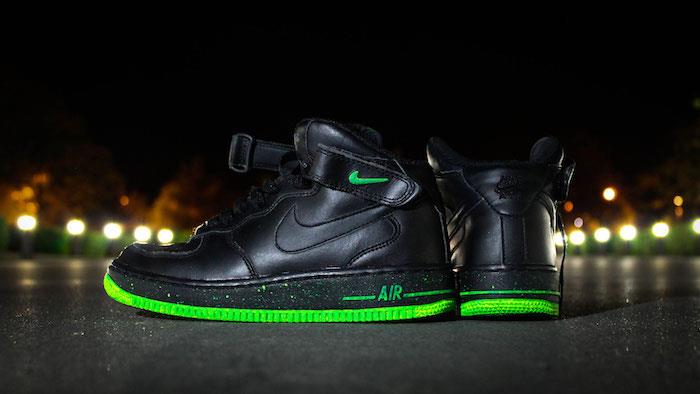 sneakers hög topp nike air force svart grön fluo