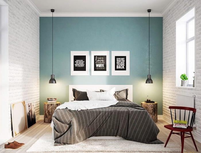 Najlepšie farby pre nápady do spálne pre dospelých Nápady na farbu steny v spálni Ako vyfarbiť biele tehlové steny a modré steny rozkošný triptych