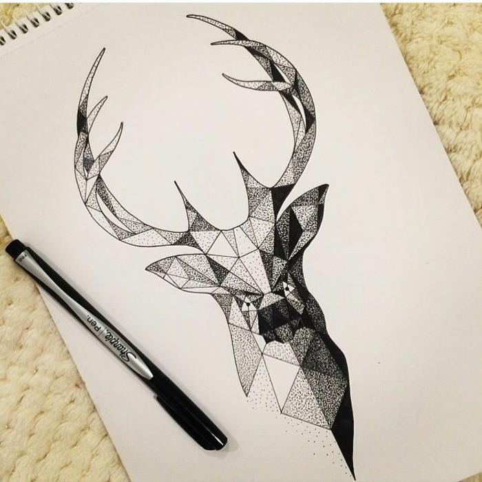Enkel geometrisk teckning lätt idé hur man ritar prickmönster hjortar