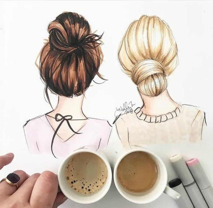 Ritning för min bästa vän ritning vän ritning av flickvän kaffe