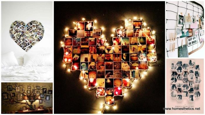 ديكورات غرفة نوم قلب بيلي ميلي الجميلة مع أكاليل خفيفة ، حامل صور ، شماعات صور ، فكرة تزيين إطار الصورة من بيلي ميلي