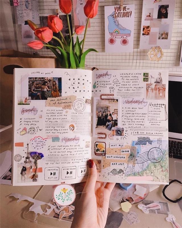 Ritningar i en skissbok, diy fotoalbum sida idé, hur man gör en scrapbooking bok