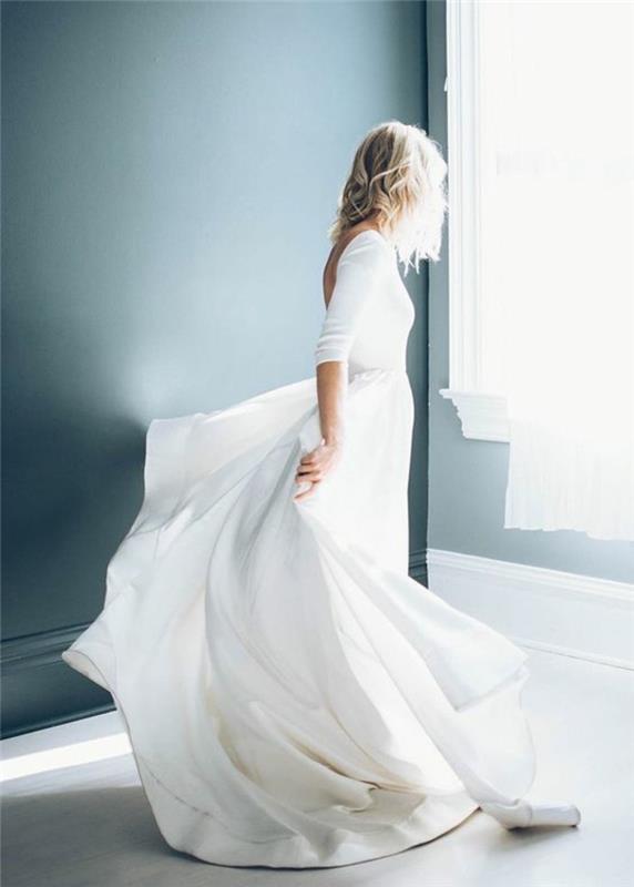 krásne-jednoduché-a-elegantné-svadobné šaty s dlhým rukávom