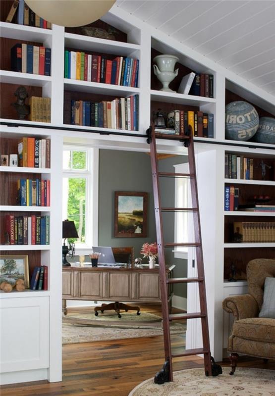 knižnica-biely-nábytok-od podlahy k stropu-úložný priestor na knihy