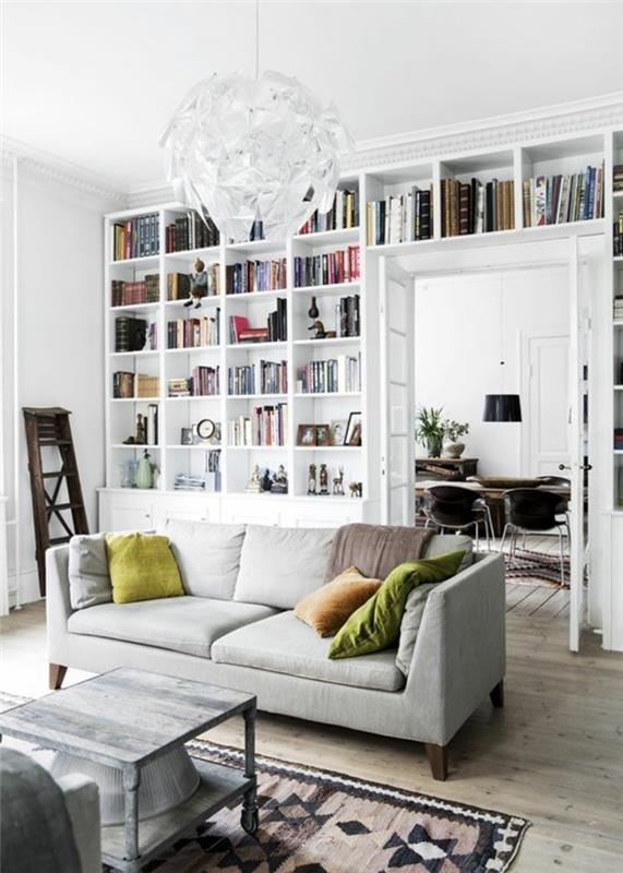 biela stena-kniznica-v-modernej-obývačke