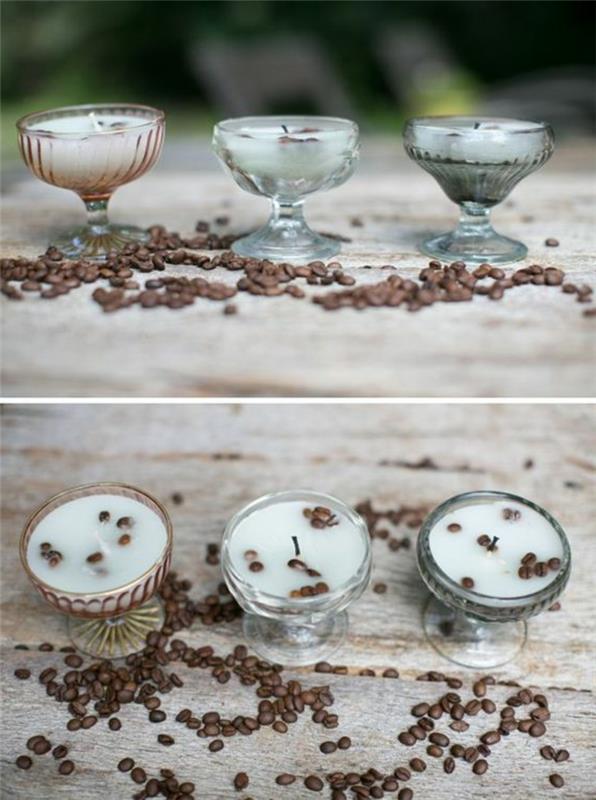Come fare candele artistiche, bicchieri di vetro con chicchi di caffè per la decorazione