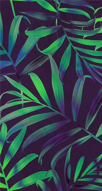 gröna och blå palmblad, söta iphone tapeter, svart bakgrund