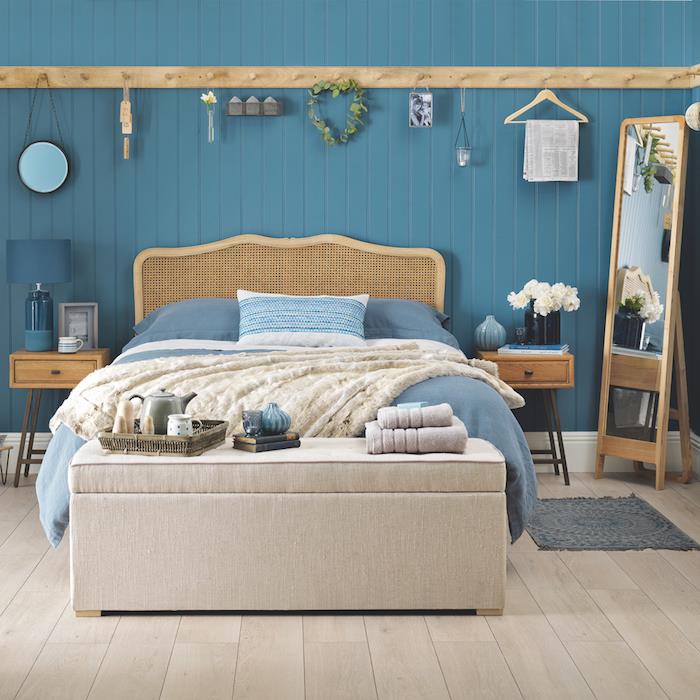 Dekorácia náteru do obývačky ideálna farba do spálne pre dospelých, jednoduchý námornícky modrý interiér