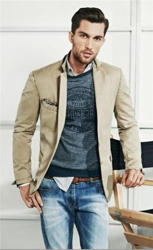 hur man bär en sportig blus med kavaj, exempel på chic och avslappnad outfit med jeans och kavaj