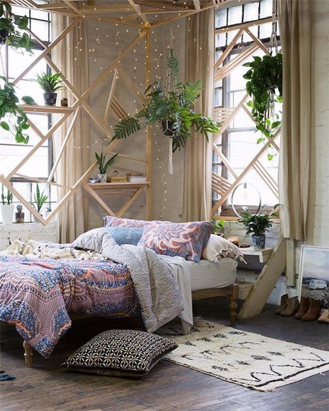 Modrošedá spálňa ideálna pre spálňu pre dospelých Škandinávska výzdoba spálne drevený interiérový nábytok a drevo