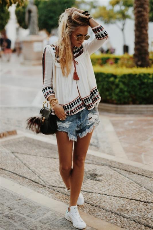 bohémsky-šik-outfit-príliš-cool-rifľové šortky