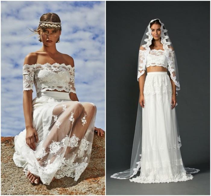 klänning i boho chic stil, billig bohemisk bröllopsklänning, lång klänning med lång slöja