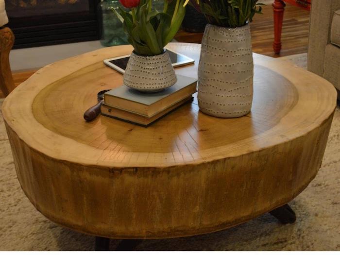 طاولة قهوة خشبية سميكة كبيرة لغرفة المعيشة مع ديكور ريفي ريفي