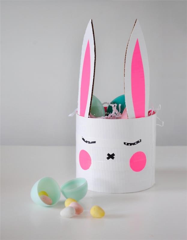 DIY šablóna košíka na vajíčka, vyrobte si kartónový kôš v tvare králičej tváre, detské remeslá