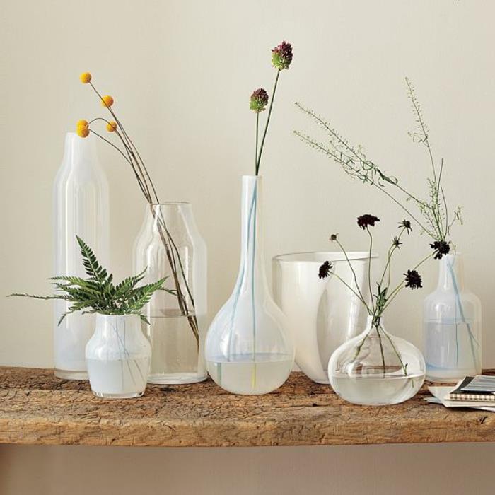 lera-skål-lera-billig-vas-hög-transparent-glas-vas-vita-blommor