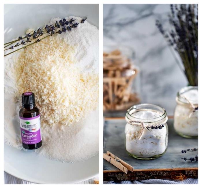 borax soda kristaller bakpulver castil tvål och lavendel eterisk olja för hemlagad tvätt enkelt recept