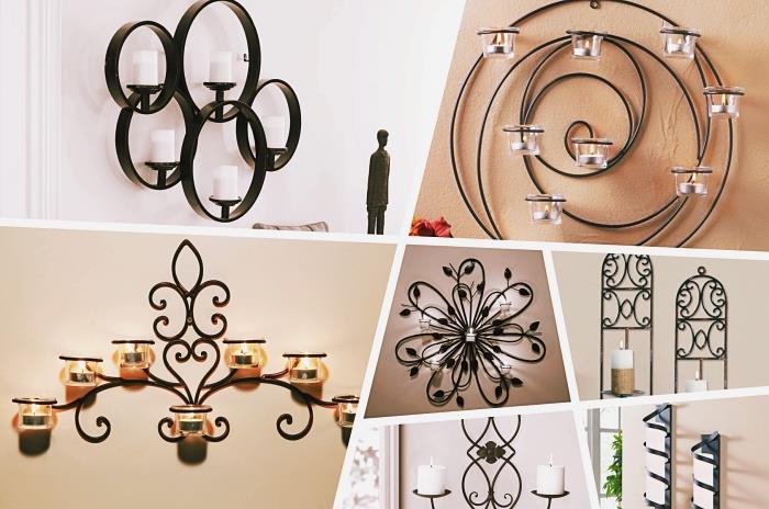 inredning och dekoration med metallföremål, metalldesign väggdekoration i form av cirklar järnljushållare