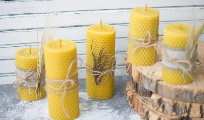 diy candle bivax naturliga produkter ljus gör dekoration garn grenar