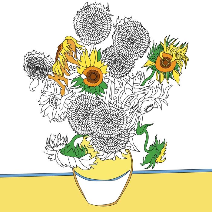 باقة زهور الصيف المجانية القابلة للطباعة إناء عباد الشمس رسم اللون الأبيض والأسود الصورة لتلوين رسم عباد الشمس