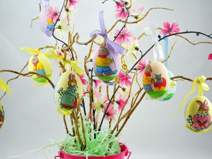 فكرة نشاط عيد الفصح السهلة ، زخرفة بيضة عيد الفصح الترفيهية الإبداعية للأطفال ، نموذج شجرة DIY في الفروع
