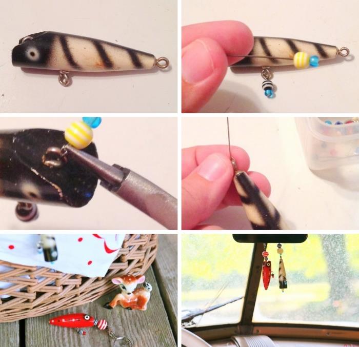 exempel på en personlig farsdagspresent, DIY -nyckelring med fiskfigur till fiskespappa, handgjord tillbehör till pappa
