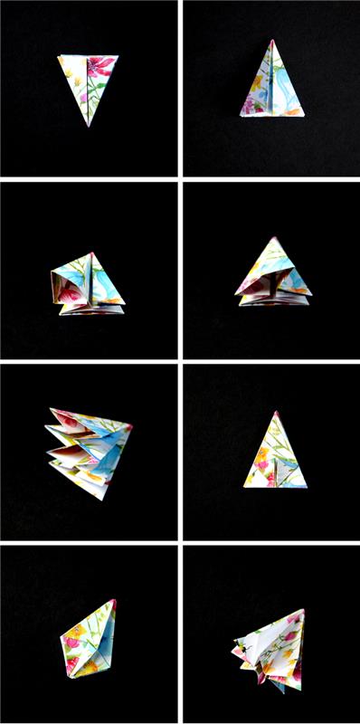 malý projekt skladania origami na výrobu drahokamov s farebnými vzormi, origami pre domácich majstrov na vianočný večierok