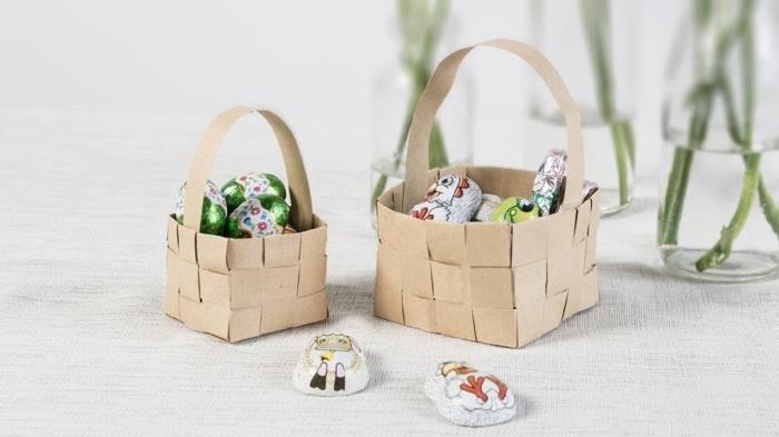 DIY modely kartónových košov, urobte ľahký košík veľkonočných vajíčok, nápad na veľkonočnú dekoráciu DIY