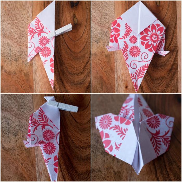 DIY origami pre deti na oslavu jari výrobou pekných papierových vtáčikov s farebnými vzormi