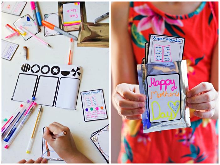 malý papierový nápad na DIY ku Dňu matiek, mini pohľadnice na vytlačenie a prispôsobenie